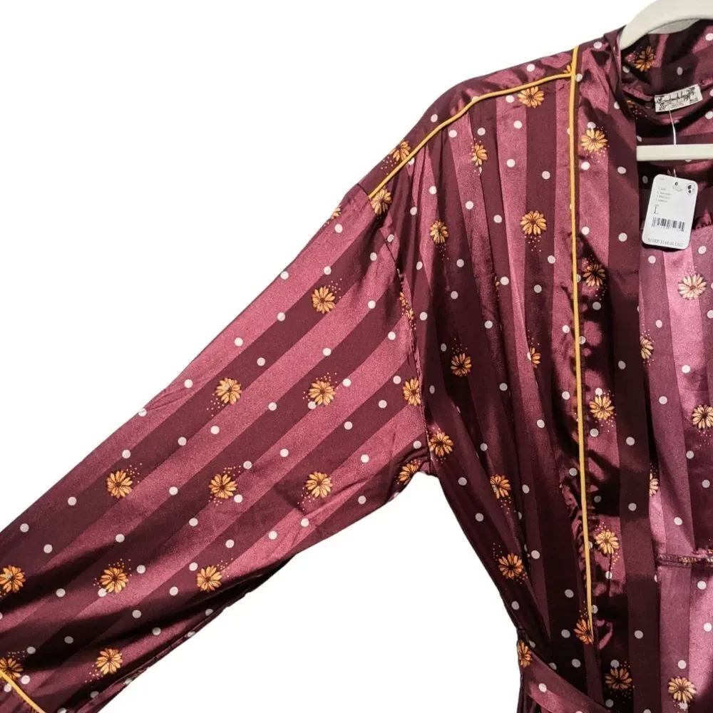 NWT FREE PEOPLE Pajama Party Robe Wine Combo L